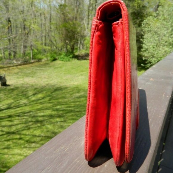 VTG. Exotic Red Tagus Lizard Skin Large Clutch Bag Bennis/Edwards NYC, Italy EUC - Picture 9 of 11